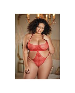 Allure Halter Ouverte Lace Teddy Black QN
