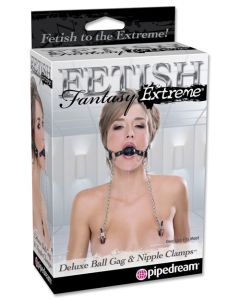 Fetish Fantasy Extreme Deluxe Ball Gag & Nipple Clamps - Black