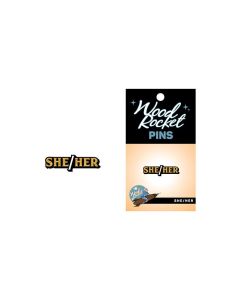 Wood Rocket She/Her Pin - Black/Gold